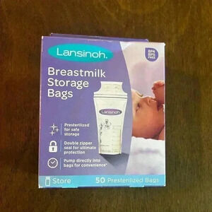 Lansinoh BPA Free Breastmilk Pre-Sterilized Storage Freeze Bags 50 Pack